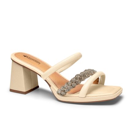 Sandália Feminina Mississipi Q7991-0003 - Baunilha/cristal - Atacado