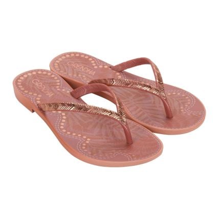 Chinelo Feminino Grendha Amor Em Flor 19086 - Nude Folhas (Bk655) - Atacado