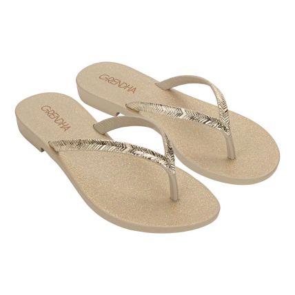 Chinelo Feminino Grendha Amor Em Flor 19086 - Ouro Suave/glitter Ouro (Bv706) - Atacado