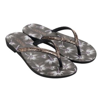 Chinelo Feminino Grendha Amor Em Flor 19086 - Preto Flores (Bm129) - Atacado