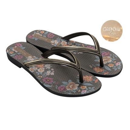 Chinelo Feminino Grendha Mais Acai Energia 18060 - (02064) - Preto/dourado/azul/cereja (Bj933) - Atacado