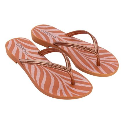 Chinelo Feminino Grendha Mais Açaí Energia 18060 - Ocre Metalizado Zebra (Bu207) - Atacado