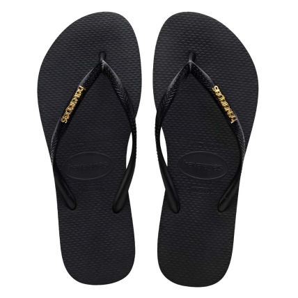 Chinelo Feminino Havainas Slim Logo Metalic - Preto/dourado(1924) - Atacado