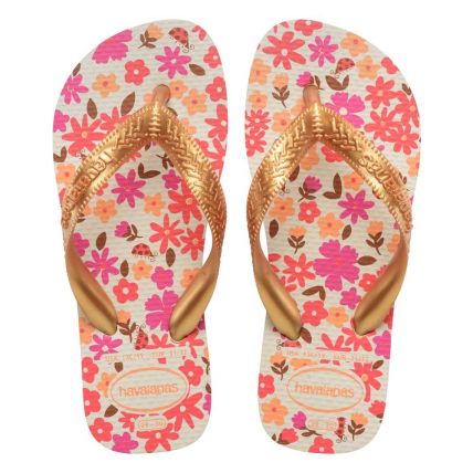 Chinelo Havaianas Kids Flores 27 Ao 36 - Bege/dourado (1685) - Atacado