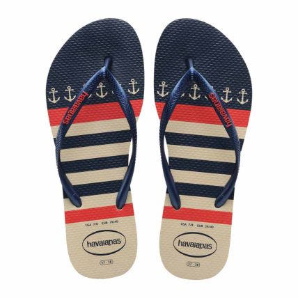 Chinelo Havaianas Slim Nautical - Bege Palha/marinho (8009) - Atacado