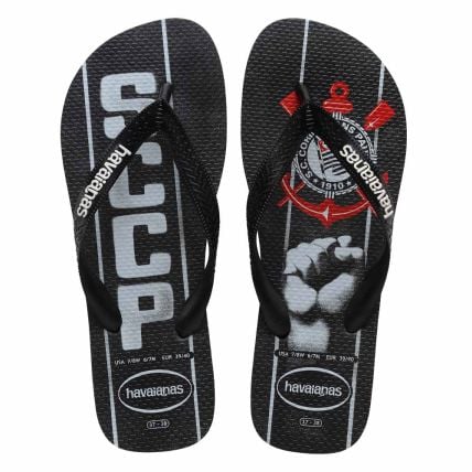 Chinelo Havaianas Top Times Corinthians - 37 Ao 44 - Preto/preto (1069) - Atacado