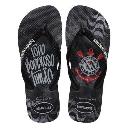 Chinelo Havaianas Top Times Corinthians - 39 Ao 44 - Preto/preto/branco (4058) - Atacado
