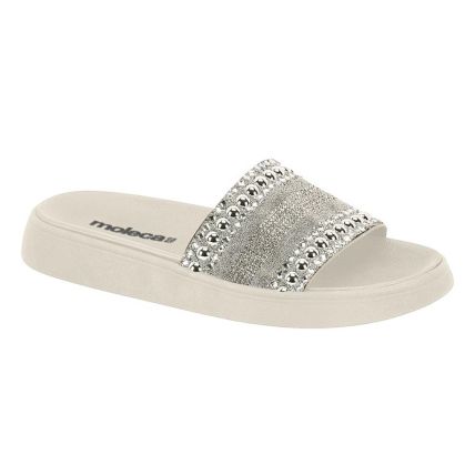 Chinelo Slide Feminino Moleca 5469.141.29806 - Branco Off/níquel Cristal (99588) - Atacado