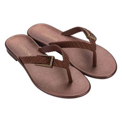 Rasteira Feminina Grendha Luz 19247 - Marrom Cacau Metalizado (Bq520) - Atacado