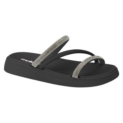 Sandalia Feminina Moleca 5469.121.25420  - Cristal/preto/preto (32529) - Atacado