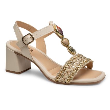 Sandália Feminina Mississipi J0512-0003 - (9 Pares) - Latte/dourado/latte - Atacado