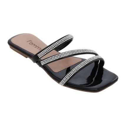 Sandália Feminina Via Bag 060 - Preto Verniz - Atacado