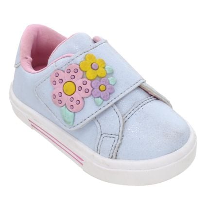 Tênis Infantil Encanto De Crianca T03-117 - Azul Glitter Flor - Atacado