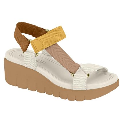 Tamanco Feminino Moleca 5536.101.26554 - Mostarda/bege/camel/branco Off (101944) - Atacado