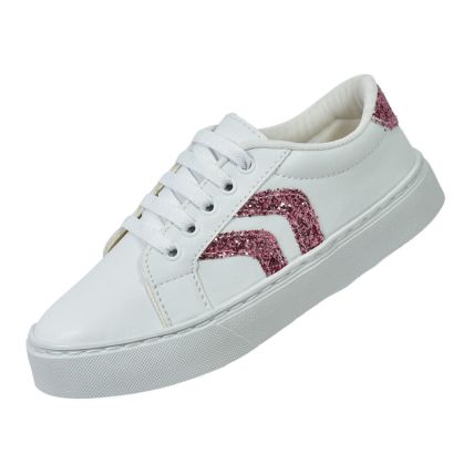 Tênis Feminino Vanessa Fashion 1056-b - Branco/pink Glitter - Atacado