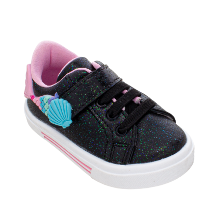 Tênis Infantil Encanto De Criança T08-120 - Preto/glitter Sereia - Atacado 